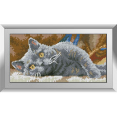 30055 Димчатий кіт. Dream Art. Набір алмазної мозаїки (квадратні, повна)