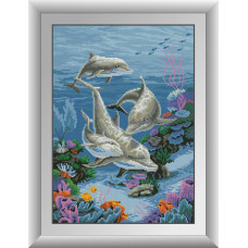 30059 Сім`я дельфінів. Dream Art. Набір алмазної мозаїки (квадратні, повна)
