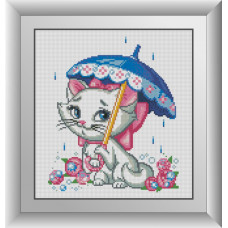 30183 Кішка під парасолькою. Dream Art. Набір алмазної мозаїки (квадратні, повна)