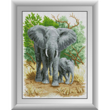 30538 Слоненя з мамою. Dream Art. Набір алмазної мозаїки (квадратні, повна)
