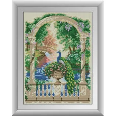 30159 Павич на балконі. Dream Art. Набір алмазної мозаїки (квадратні, повна)