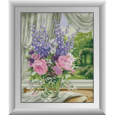 30235 Букет біля віконця. Dream Art. Набір алмазної мозаїки (квадратні, повна)