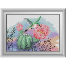 30489 Колібрі і кактус. Dream Art. Набір алмазної мозаїки (квадратні, повна)