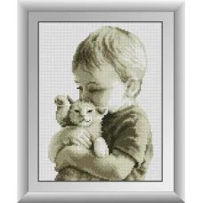 30583 Малюк з кошеням. Dream Art. Набір алмазної мозаїки (квадратні, повна)