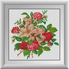 30634 Півонії з ліліями. Dream Art. Набір алмазної мозаїки (квадратні, повна)