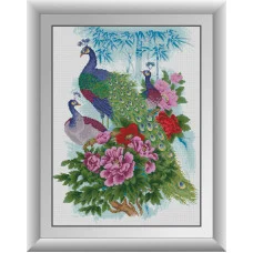30989 Сім'я павичів. Dream Art. Набір алмазної мозаїки (квадратні, повна)